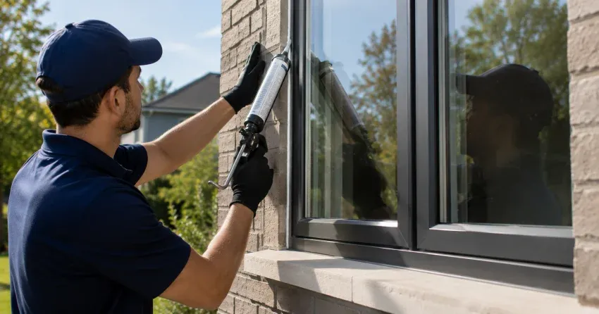 Aluminum window frame with double glazed insulated glass unit installed in a residential wall in Community Complex, Newcastle