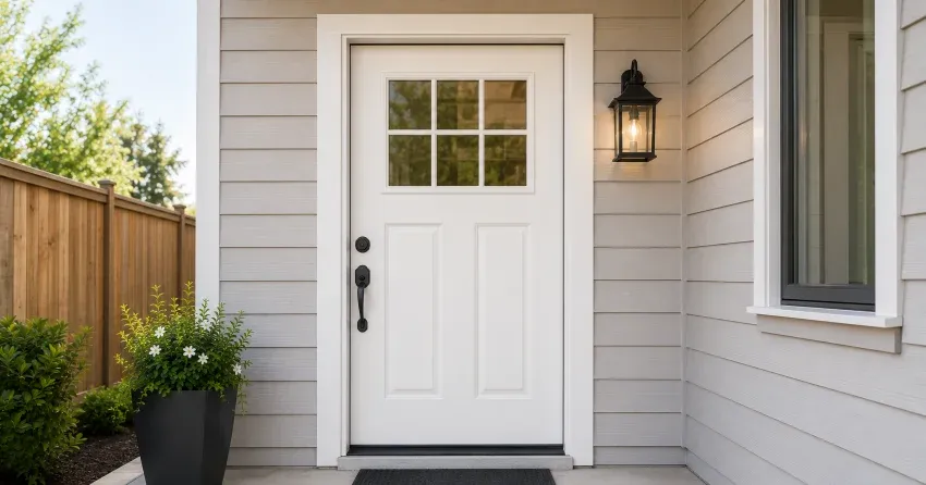 technician installing exterior door frame in Monroe & North Street Corridor, Newcastle