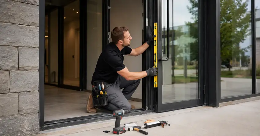 commercial glass door frame installation Newcastle