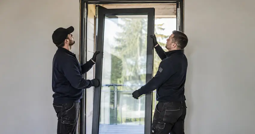 new glass panel being fitted into door frame in Monroe & North Street Corridor, Newcastle