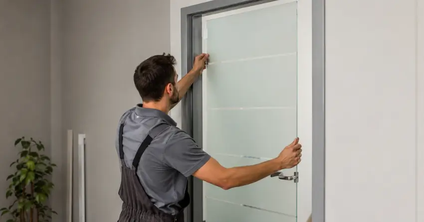 frosted glass interior door panel installation in Monroe & North Street Corridor, Newcastle