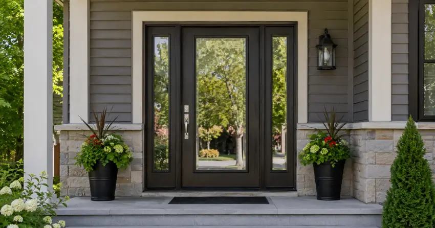 glass entry door with sidelights on a home in Community Complex, Newcastle