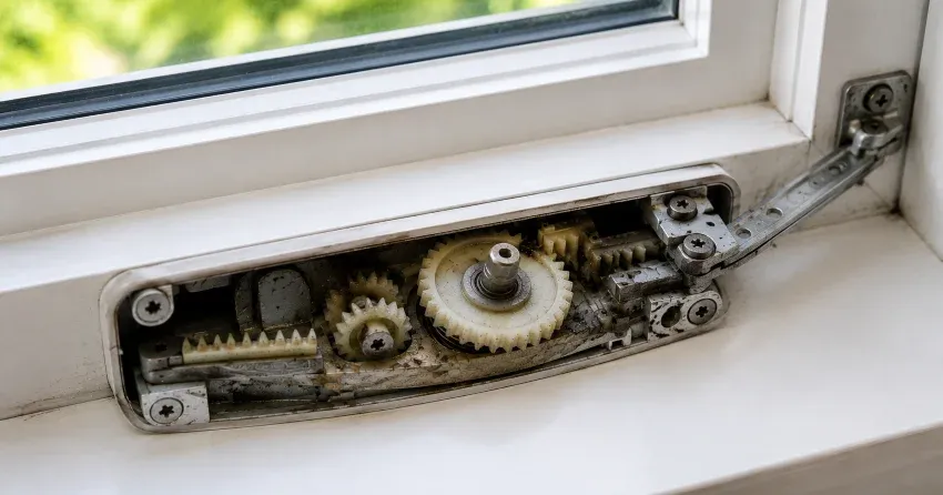 technician replacing casement window crank operator in Newcastle home