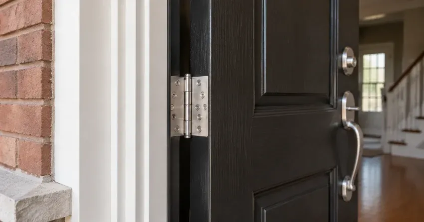technician repairing a front door lock and frame in Newcastle